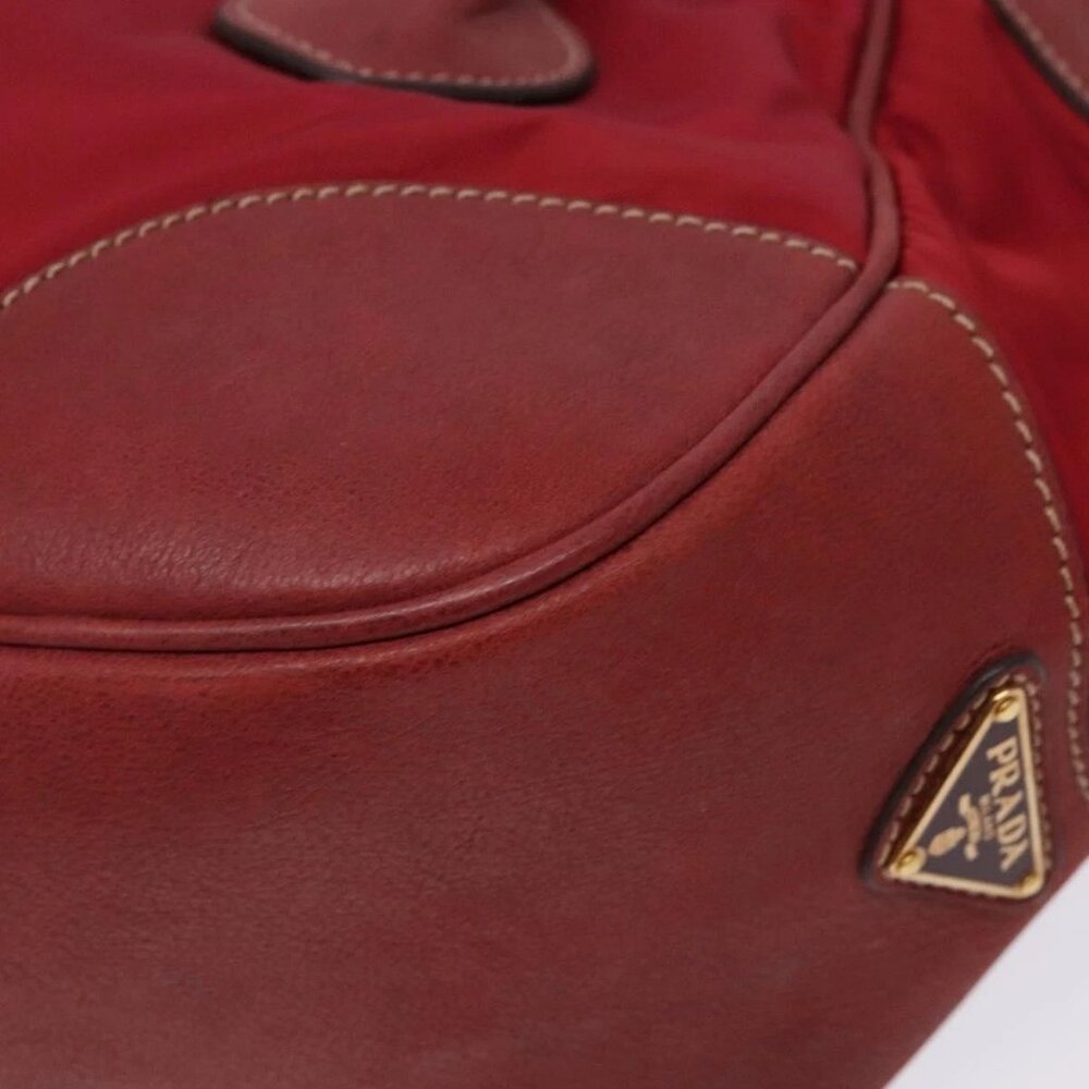 PRADA Shoulder Bag Leather Nylon Red Gold Auth 138849 - Picture 4 of 16